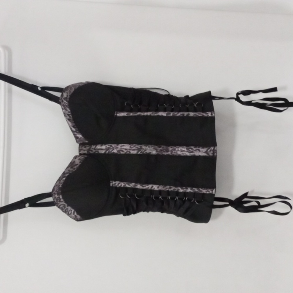 GUESS XS BLACK W/LEOPARD TRIM CORSET